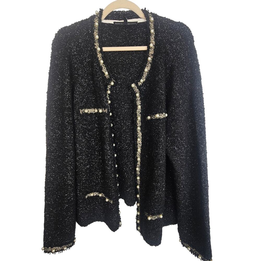 White House Black Market Wool Blend Fuzzy Cardigan Sweater 2X Pearl Open Front